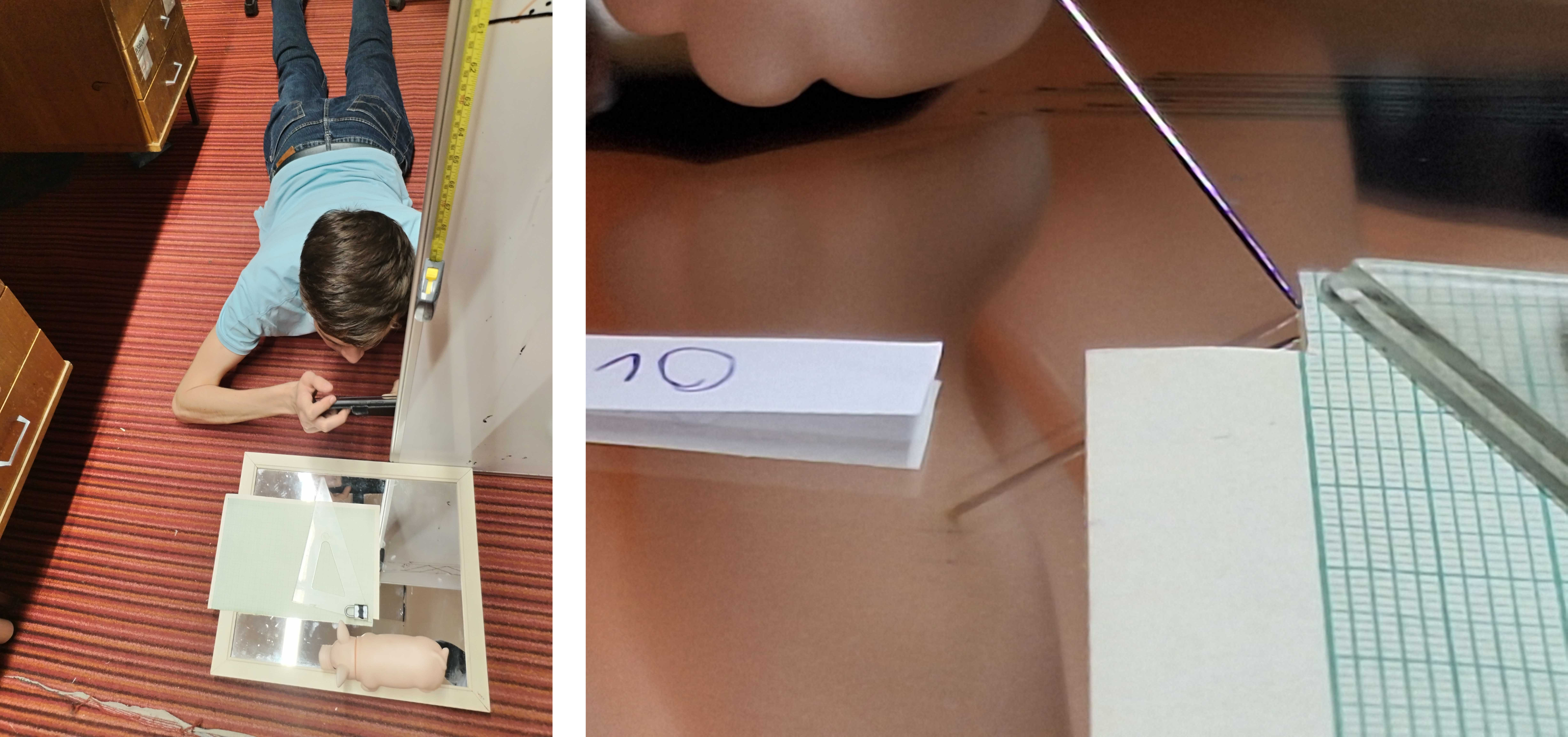 obrázok 2: Ukážka z priebehu merania a jedna z vyhotovených snímok, z ktorých sa odčítavali dáta.