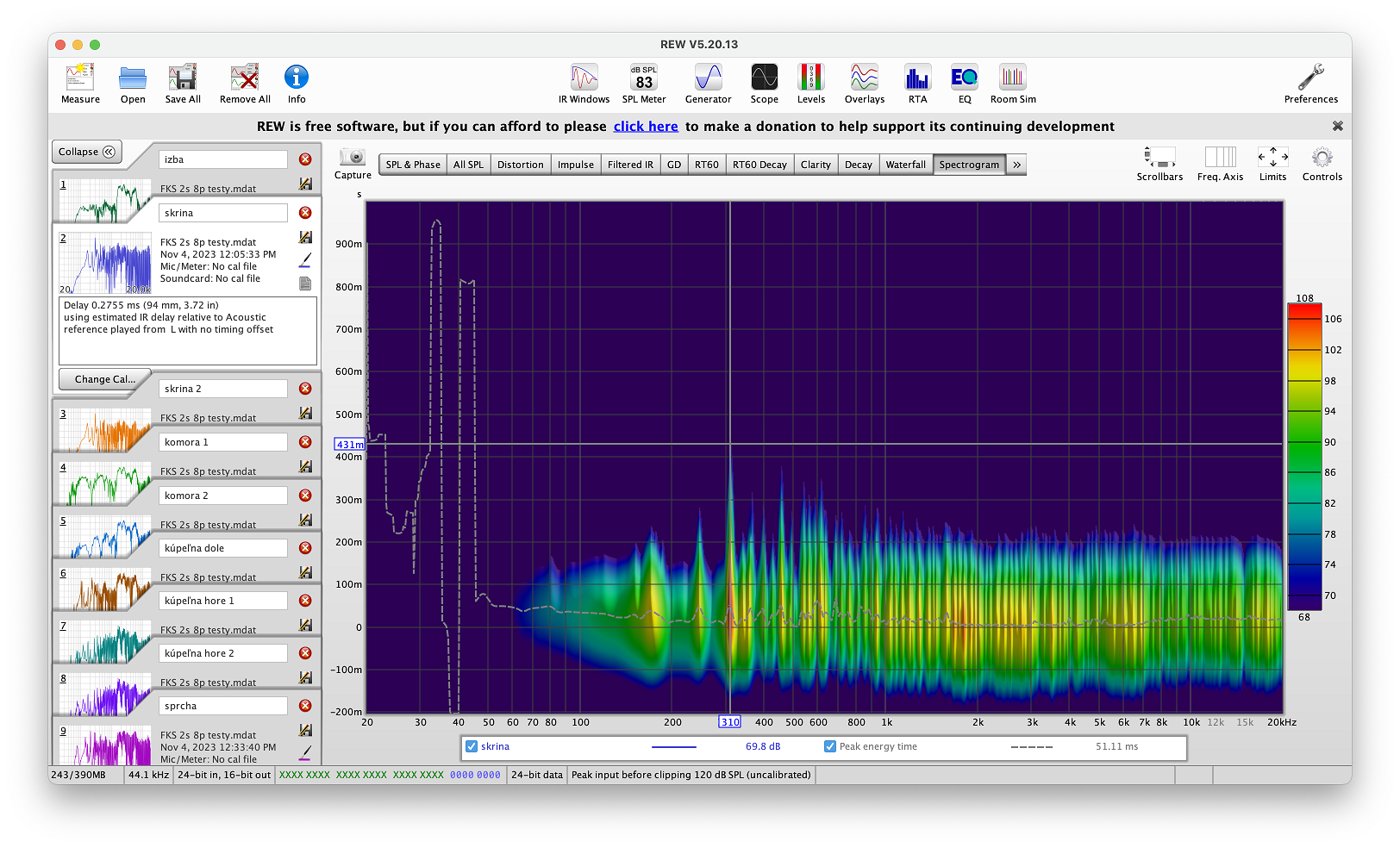 obrázok 2: Spektrogram prvého merania.