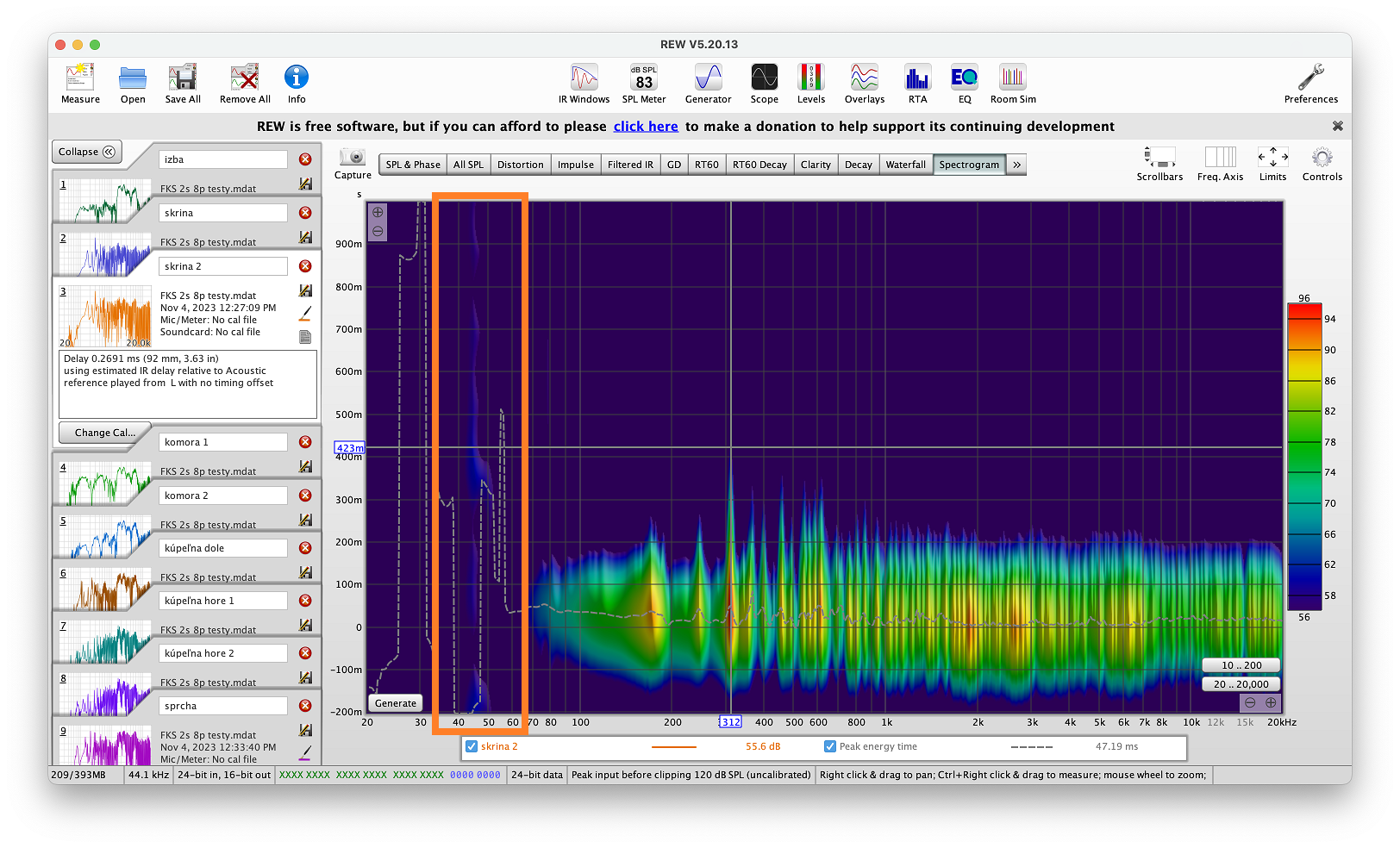 obrázok 4: Spektrogram druhého merania.